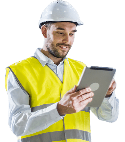 Arbeitsschutzbetreuung - Rau Arbeitsschutz Fachkraft für Arbeitssicherheit am Tablet